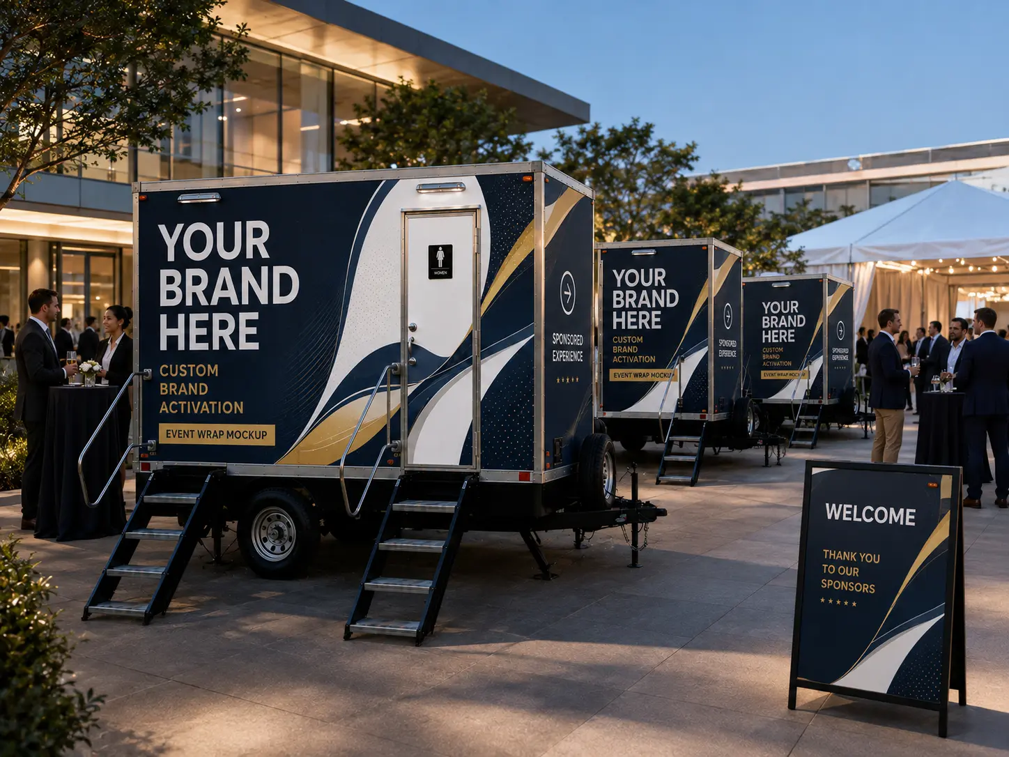 Luxury restroom trailers set up for a corporate event in Columbus, Ohio