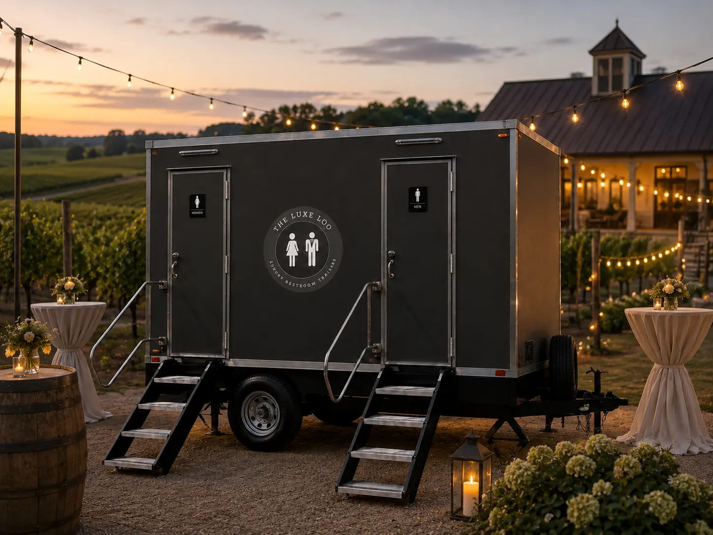 Luxury restroom trailer at an elegant private event in Central Ohio